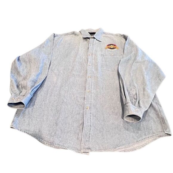 Vintage 90s jean shirt with a patch commemorating the inauguration of Turner Fie - Picture 2 of 7